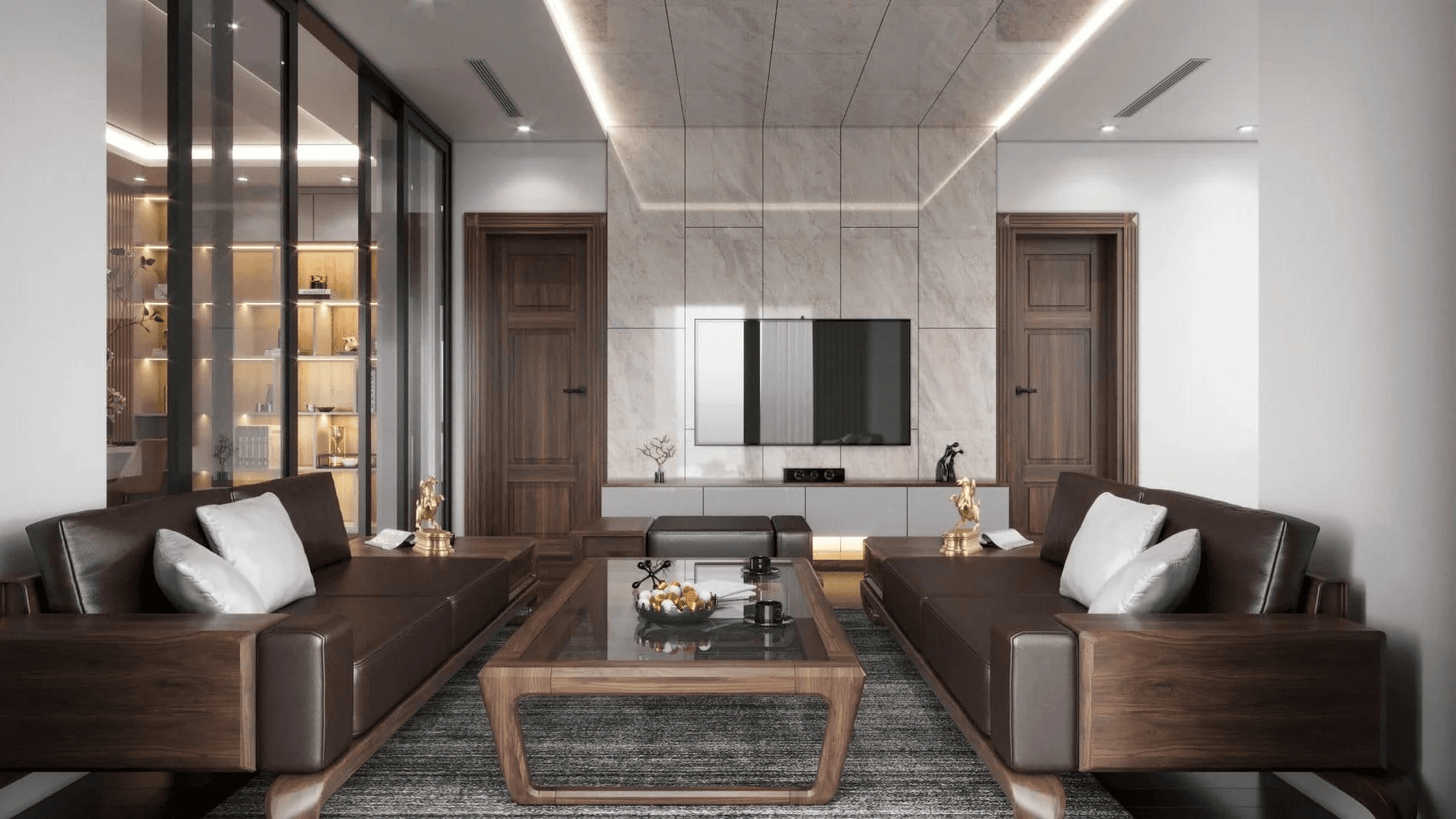 Không gian nội thất phòng khách liền bếp căn hộ chung cư thi công hoàn thiện bởi Nhà Đẹp 4U tại Hà Nội
